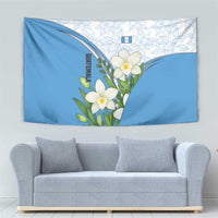 Guatemala White Monja Blanca Flower Tapestry with Blue Flag Theme and Floral Pattern Design - Wonder Print Shop