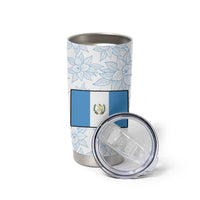 Guatemala White Monja Blanca Flower Tumbler Cup with Blue Flag Theme and Floral Pattern Design - Wonder Print Shop