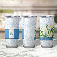 Guatemala White Monja Blanca Flower Tumbler Cup with Blue Flag Theme and Floral Pattern Design - Wonder Print Shop