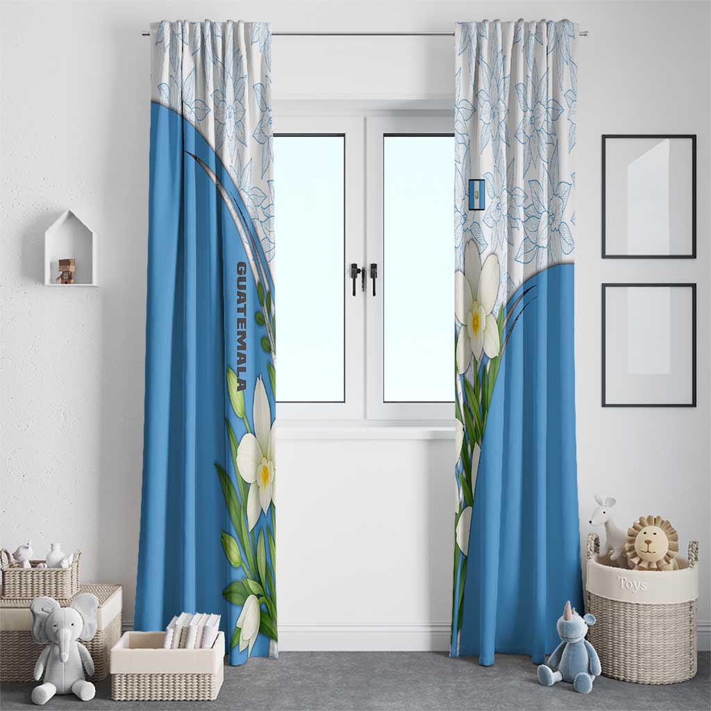 Guatemala White Monja Blanca Flower Window Curtain with Blue Flag Theme and Floral Pattern Design - Wonder Print Shop