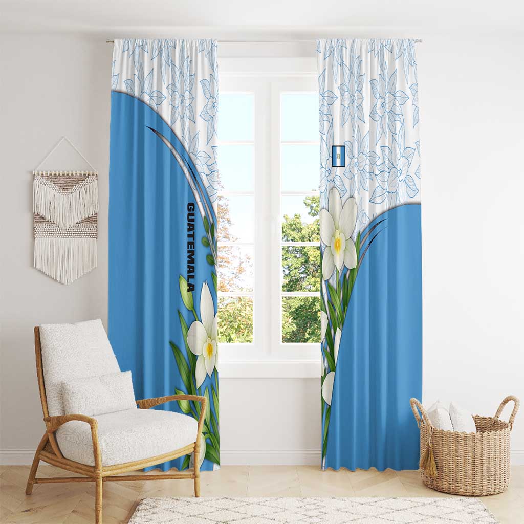Guatemala White Monja Blanca Flower Window Curtain with Blue Flag Theme and Floral Pattern Design - Wonder Print Shop