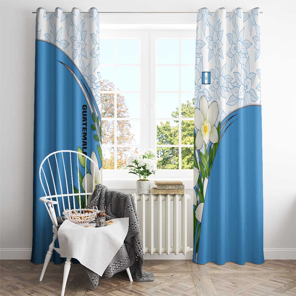 Guatemala White Monja Blanca Flower Window Curtain with Blue Flag Theme and Floral Pattern Design - Wonder Print Shop