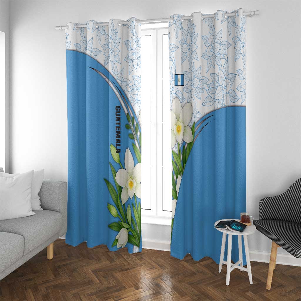 Guatemala White Monja Blanca Flower Window Curtain with Blue Flag Theme and Floral Pattern Design - Wonder Print Shop