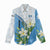 Guatemala White Monja Blanca Flower Women Casual Shirt with Blue Flag Theme and Floral Pattern Design - Wonder Print Shop