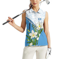 Guatemala White Monja Blanca Flower Women Sleeveless Polo Shirt with Blue Flag Theme and Floral Pattern Design - Wonder Print Shop