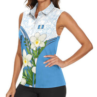 Guatemala White Monja Blanca Flower Women Sleeveless Polo Shirt with Blue Flag Theme and Floral Pattern Design - Wonder Print Shop