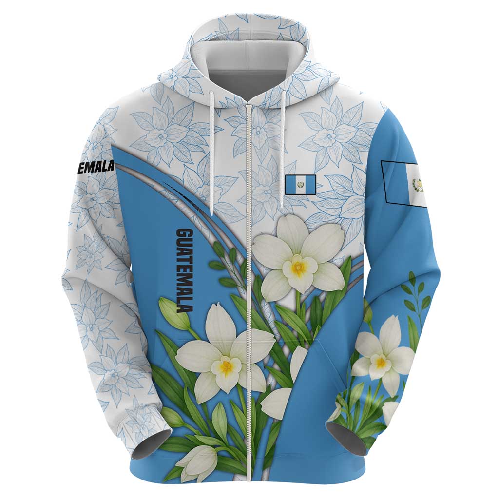 Guatemala White Monja Blanca Flower Zip Hoodie with Blue Flag Theme and Floral Pattern Design - Wonder Print Shop