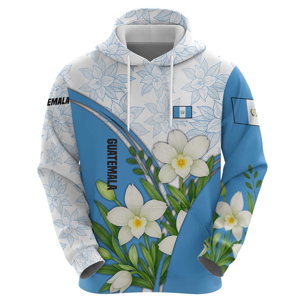 Guatemala White Monja Blanca Flower Zip Hoodie with Blue Flag Theme and Floral Pattern Design - Wonder Print Shop