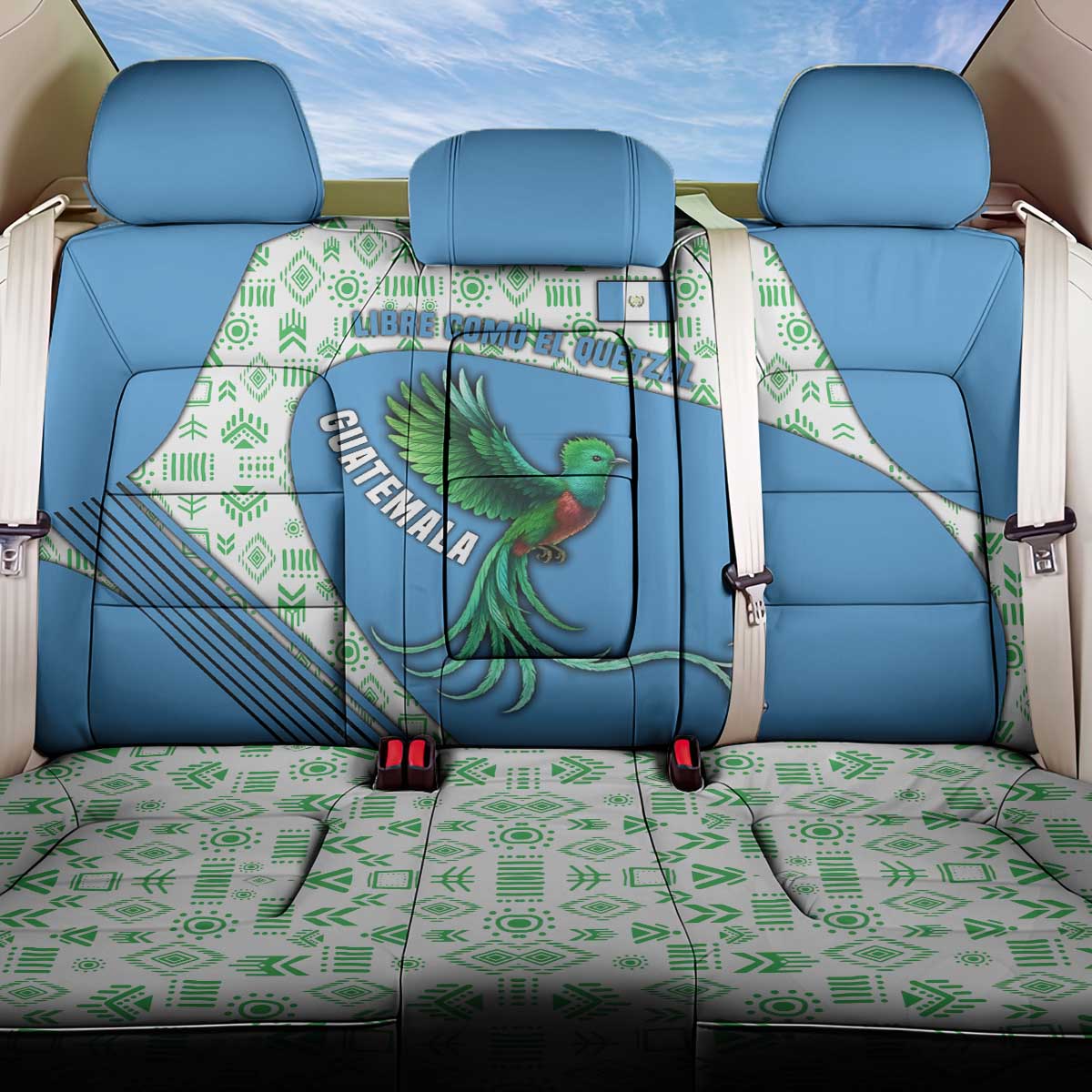 Guatemala Quetzal Bird Back Car Seat Cover with Tribal Motif and Libre Como El Quetzal Design - Wonder Print Shop
