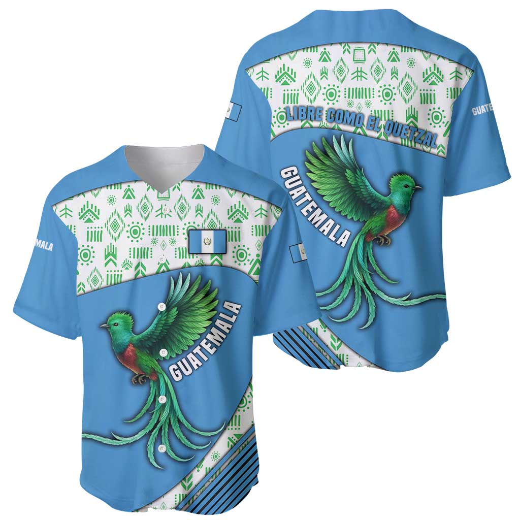 Guatemala Quetzal Bird Baseball Jersey with Tribal Motif and Libre Como El Quetzal Design - Wonder Print Shop