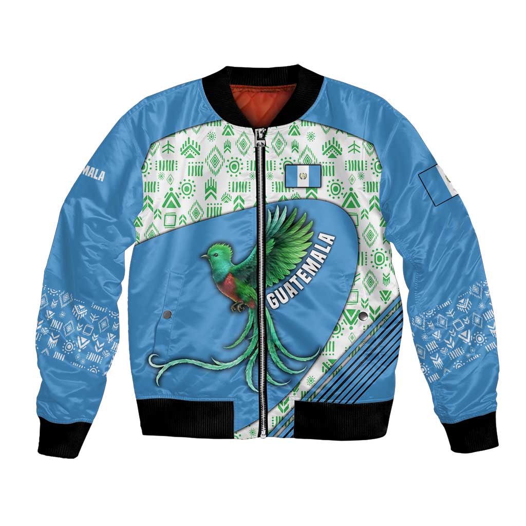 Guatemala Quetzal Bird Bomber Jacket with Tribal Motif and Libre Como El Quetzal Design - Wonder Print Shop