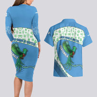 Guatemala Quetzal Bird Couples Matching Long Sleeve Bodycon Dress and Hawaiian Shirt with Tribal Motif and Libre Como El Quetzal Design - Wonder Print Shop