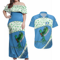 Guatemala Quetzal Bird Couples Matching Off Shoulder Maxi Dress and Hawaiian Shirt with Tribal Motif and Libre Como El Quetzal Design - Wonder Print Shop