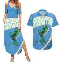 Guatemala Quetzal Bird Couples Matching Summer Maxi Dress and Hawaiian Shirt with Tribal Motif and Libre Como El Quetzal Design - Wonder Print Shop