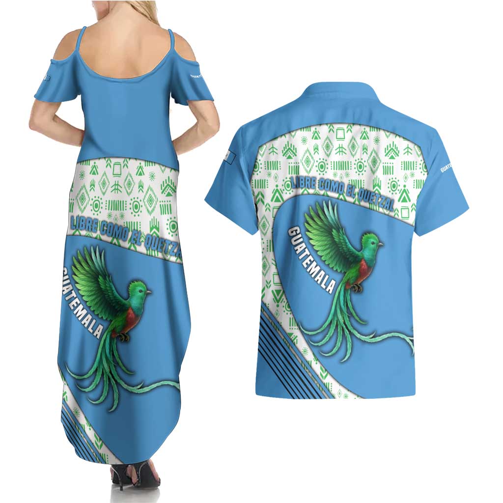 Guatemala Quetzal Bird Couples Matching Summer Maxi Dress and Hawaiian Shirt with Tribal Motif and Libre Como El Quetzal Design - Wonder Print Shop