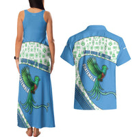 Guatemala Quetzal Bird Couples Matching Tank Maxi Dress and Hawaiian Shirt with Tribal Motif and Libre Como El Quetzal Design - Wonder Print Shop