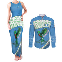 Guatemala Quetzal Bird Couples Matching Tank Maxi Dress and Long Sleeve Button Shirt with Tribal Motif and Libre Como El Quetzal Design - Wonder Print Shop