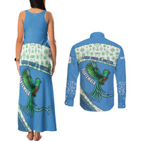 Guatemala Quetzal Bird Couples Matching Tank Maxi Dress and Long Sleeve Button Shirt with Tribal Motif and Libre Como El Quetzal Design - Wonder Print Shop