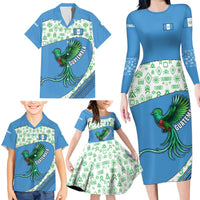 Guatemala Quetzal Bird Family Matching Long Sleeve Bodycon Dress and Hawaiian Shirt with Tribal Motif and Libre Como El Quetzal Design - Wonder Print Shop