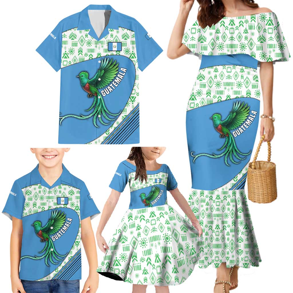 Guatemala Quetzal Bird Family Matching Mermaid Dress and Hawaiian Shirt with Tribal Motif and Libre Como El Quetzal Design - Wonder Print Shop