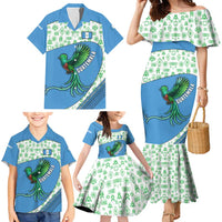 Guatemala Quetzal Bird Family Matching Mermaid Dress and Hawaiian Shirt with Tribal Motif and Libre Como El Quetzal Design - Wonder Print Shop