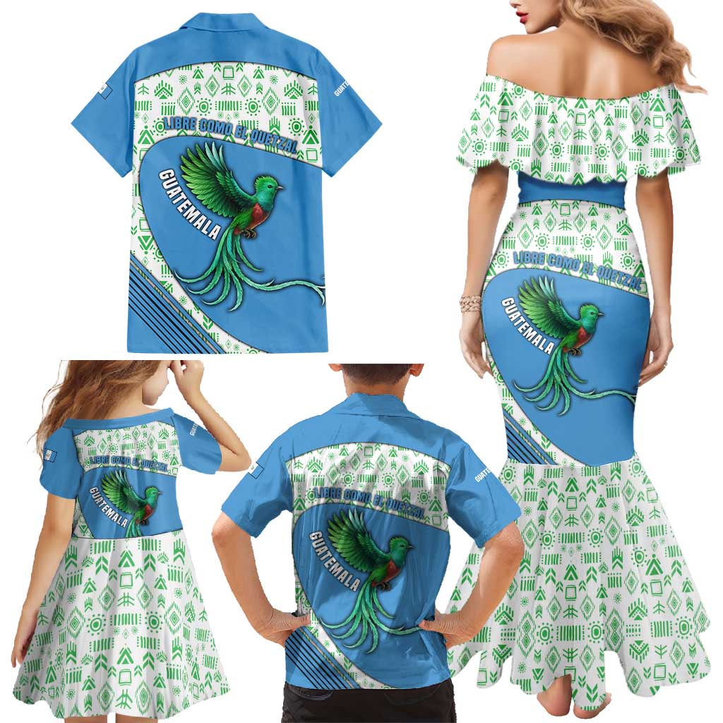 Guatemala Quetzal Bird Family Matching Mermaid Dress and Hawaiian Shirt with Tribal Motif and Libre Como El Quetzal Design - Wonder Print Shop