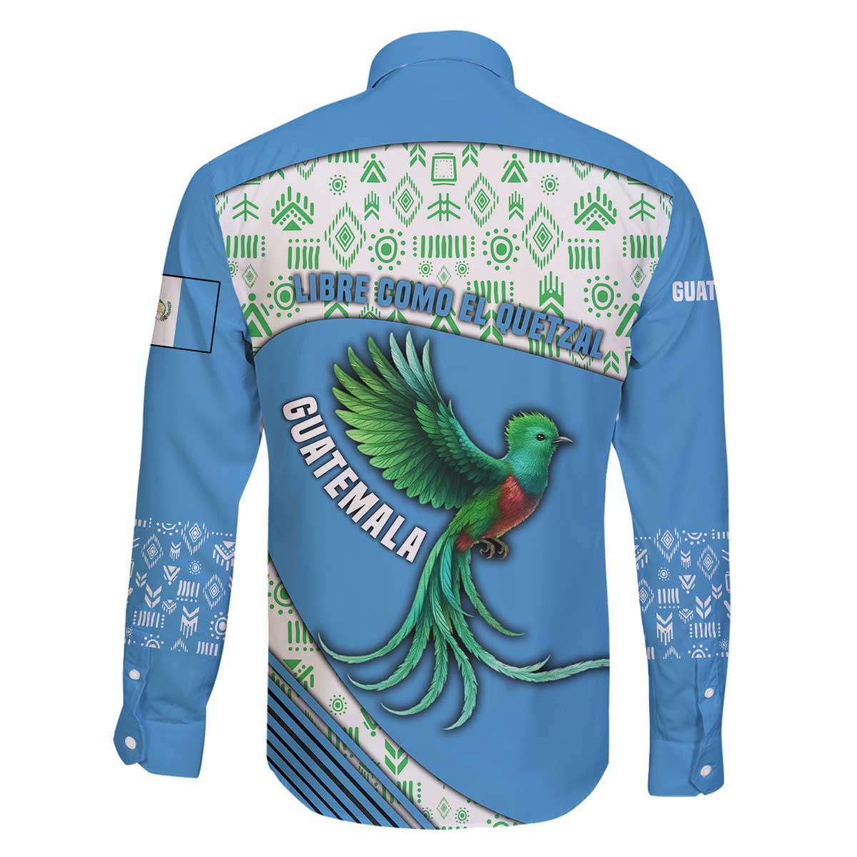 Guatemala Quetzal Bird Family Matching Off The Shoulder Long Sleeve Dress and Hawaiian Shirt with Tribal Motif and Libre Como El Quetzal Design - Wonder Print Shop