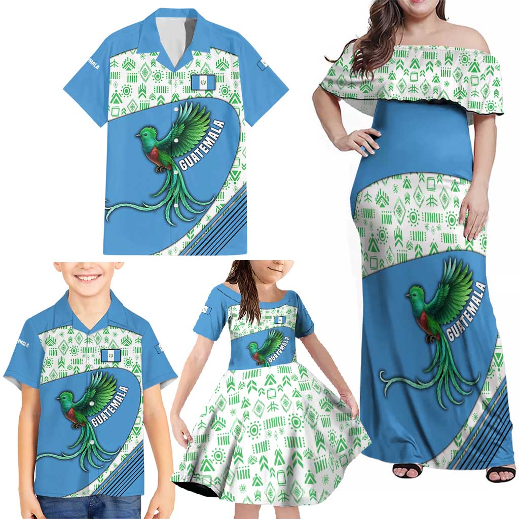 Guatemala Quetzal Bird Family Matching Off Shoulder Maxi Dress and Hawaiian Shirt with Tribal Motif and Libre Como El Quetzal Design - Wonder Print Shop