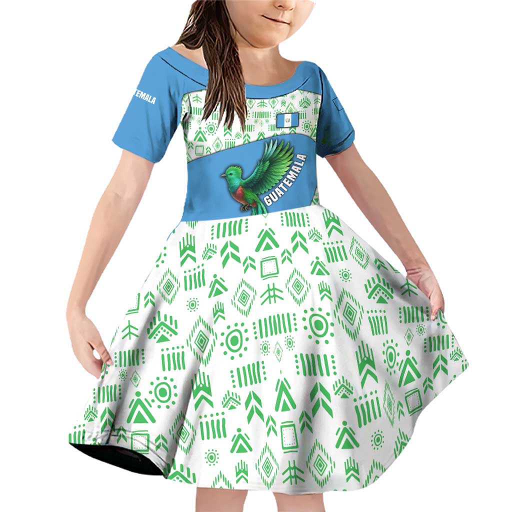 Guatemala Quetzal Bird Family Matching Off Shoulder Short Dress and Hawaiian Shirt with Tribal Motif and Libre Como El Quetzal Design - Wonder Print Shop