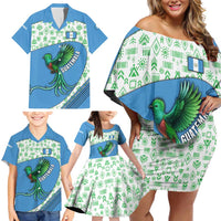 Guatemala Quetzal Bird Family Matching Off Shoulder Short Dress and Hawaiian Shirt with Tribal Motif and Libre Como El Quetzal Design - Wonder Print Shop