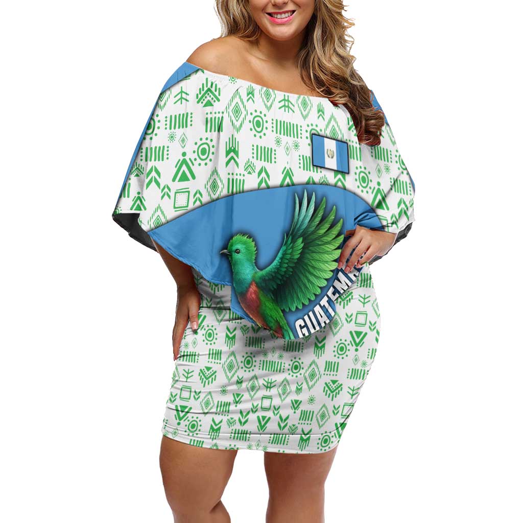 Guatemala Quetzal Bird Family Matching Off Shoulder Short Dress and Hawaiian Shirt with Tribal Motif and Libre Como El Quetzal Design - Wonder Print Shop