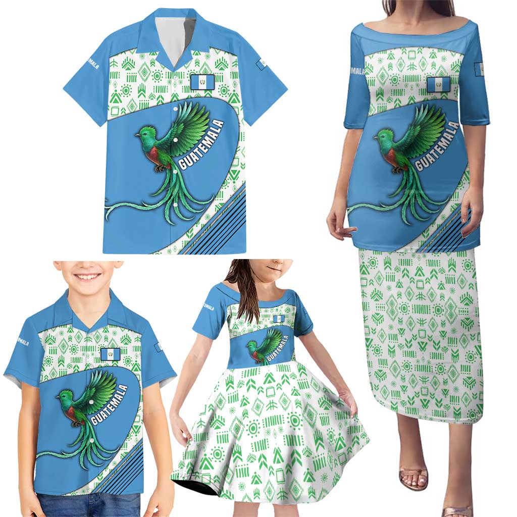 Guatemala Quetzal Bird Family Matching Puletasi and Hawaiian Shirt with Tribal Motif and Libre Como El Quetzal Design - Wonder Print Shop