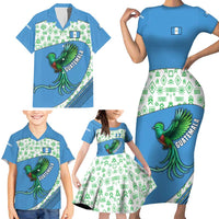 Guatemala Quetzal Bird Family Matching Short Sleeve Bodycon Dress and Hawaiian Shirt with Tribal Motif and Libre Como El Quetzal Design - Wonder Print Shop