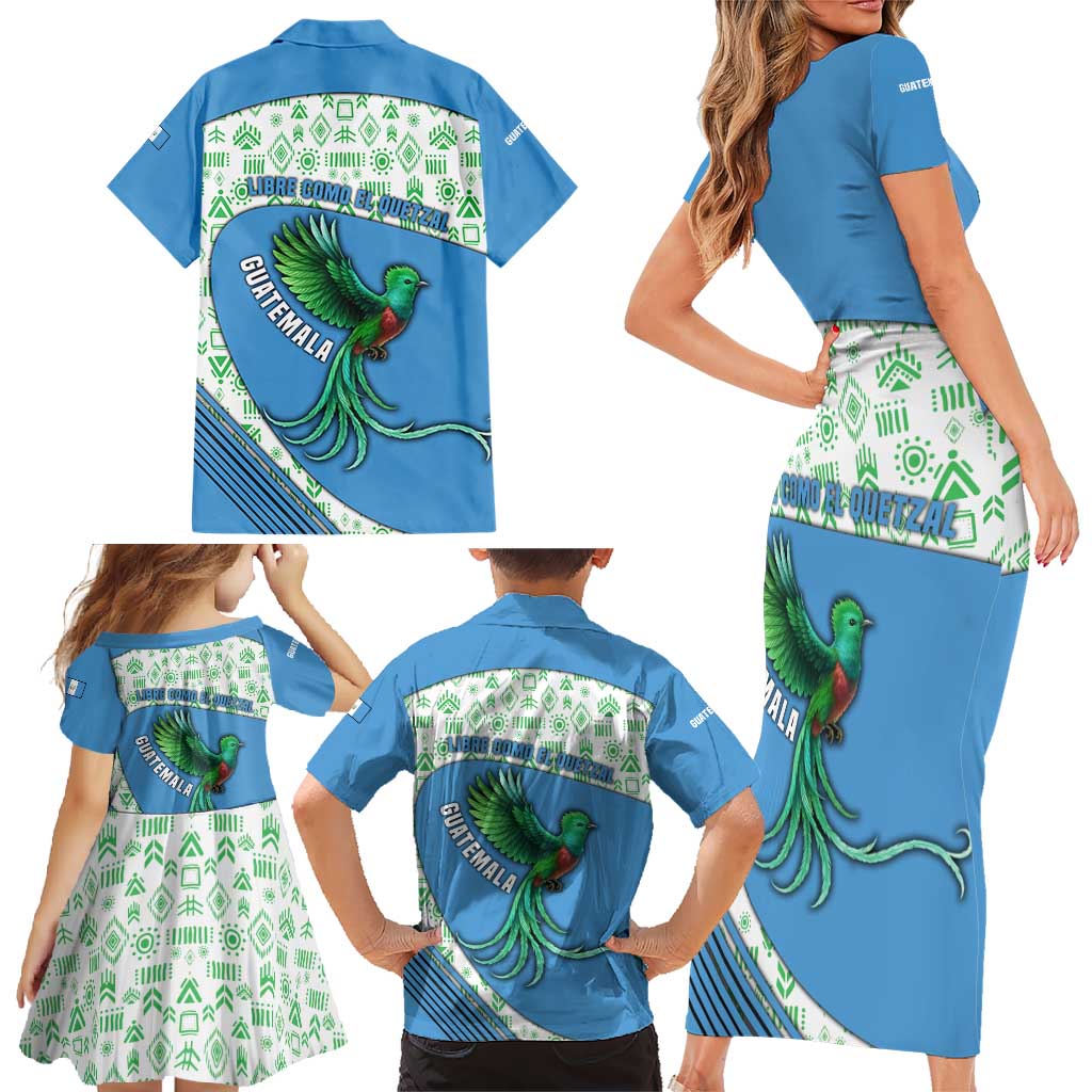 Guatemala Quetzal Bird Family Matching Short Sleeve Bodycon Dress and Hawaiian Shirt with Tribal Motif and Libre Como El Quetzal Design - Wonder Print Shop