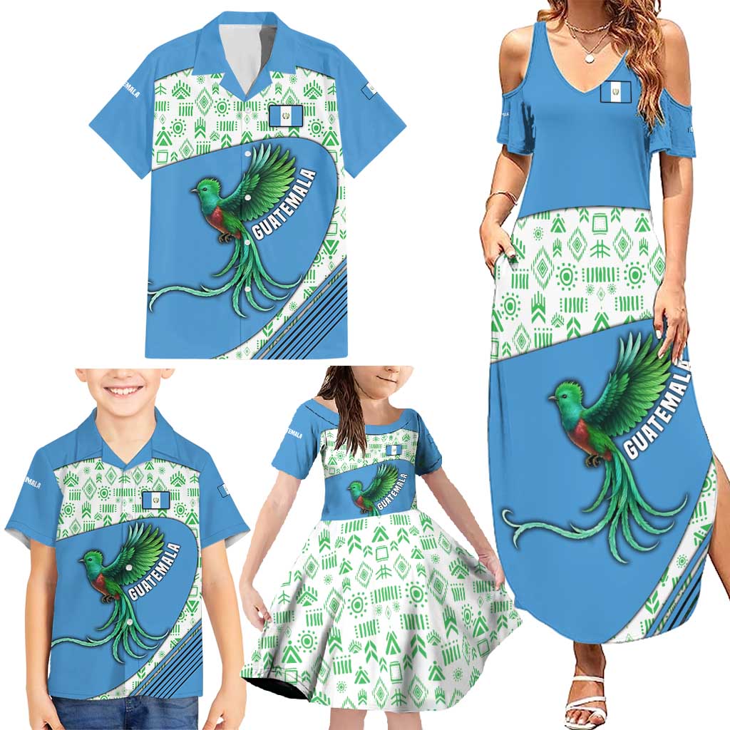 Guatemala Quetzal Bird Family Matching Summer Maxi Dress and Hawaiian Shirt with Tribal Motif and Libre Como El Quetzal Design - Wonder Print Shop