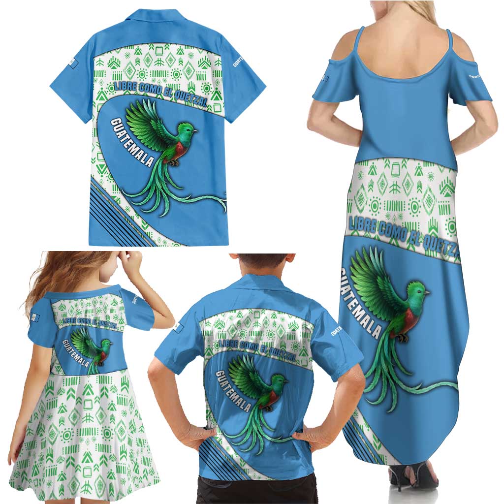 Guatemala Quetzal Bird Family Matching Summer Maxi Dress and Hawaiian Shirt with Tribal Motif and Libre Como El Quetzal Design - Wonder Print Shop