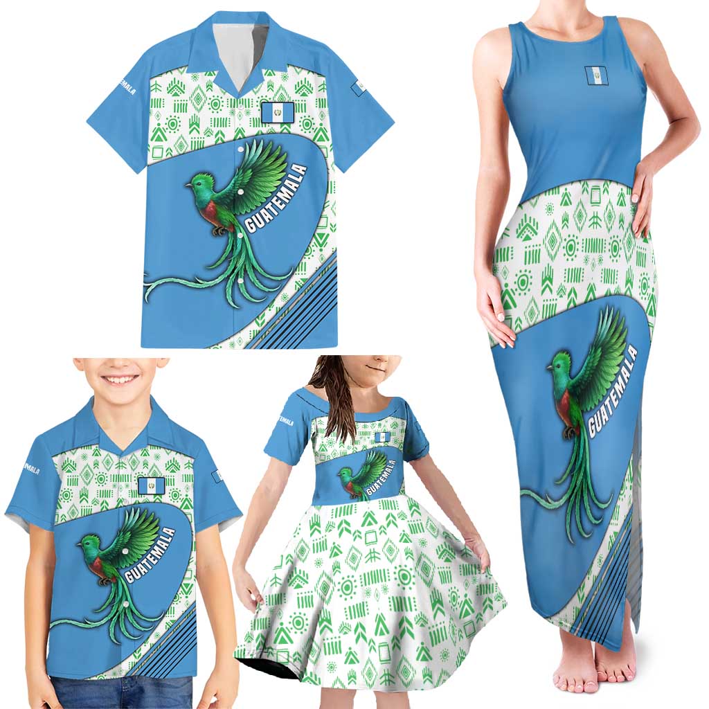 Guatemala Quetzal Bird Family Matching Tank Maxi Dress and Hawaiian Shirt with Tribal Motif and Libre Como El Quetzal Design - Wonder Print Shop