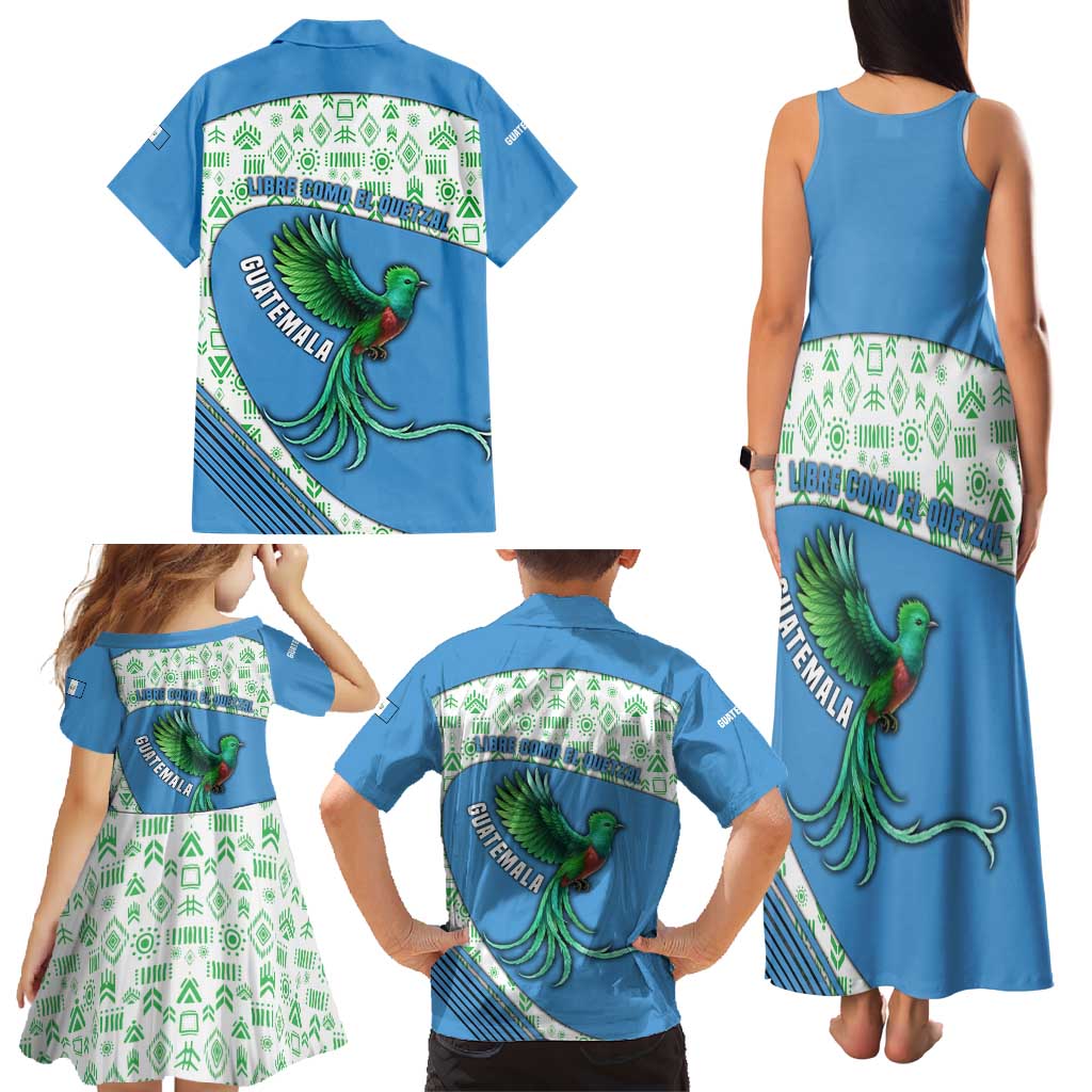 Guatemala Quetzal Bird Family Matching Tank Maxi Dress and Hawaiian Shirt with Tribal Motif and Libre Como El Quetzal Design - Wonder Print Shop