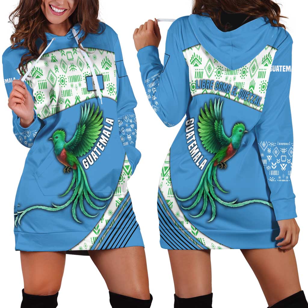 Guatemala Quetzal Bird Hoodie Dress with Tribal Motif and Libre Como El Quetzal Design - Wonder Print Shop