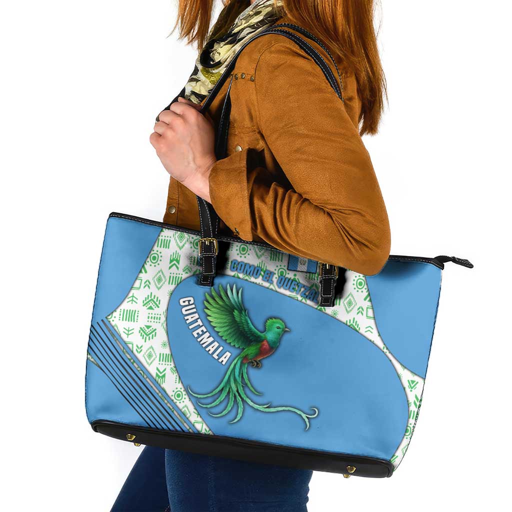 Guatemala Quetzal Bird Leather Tote Bag with Tribal Motif and Libre Como El Quetzal Design - Wonder Print Shop