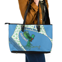 Guatemala Quetzal Bird Leather Tote Bag with Tribal Motif and Libre Como El Quetzal Design - Wonder Print Shop