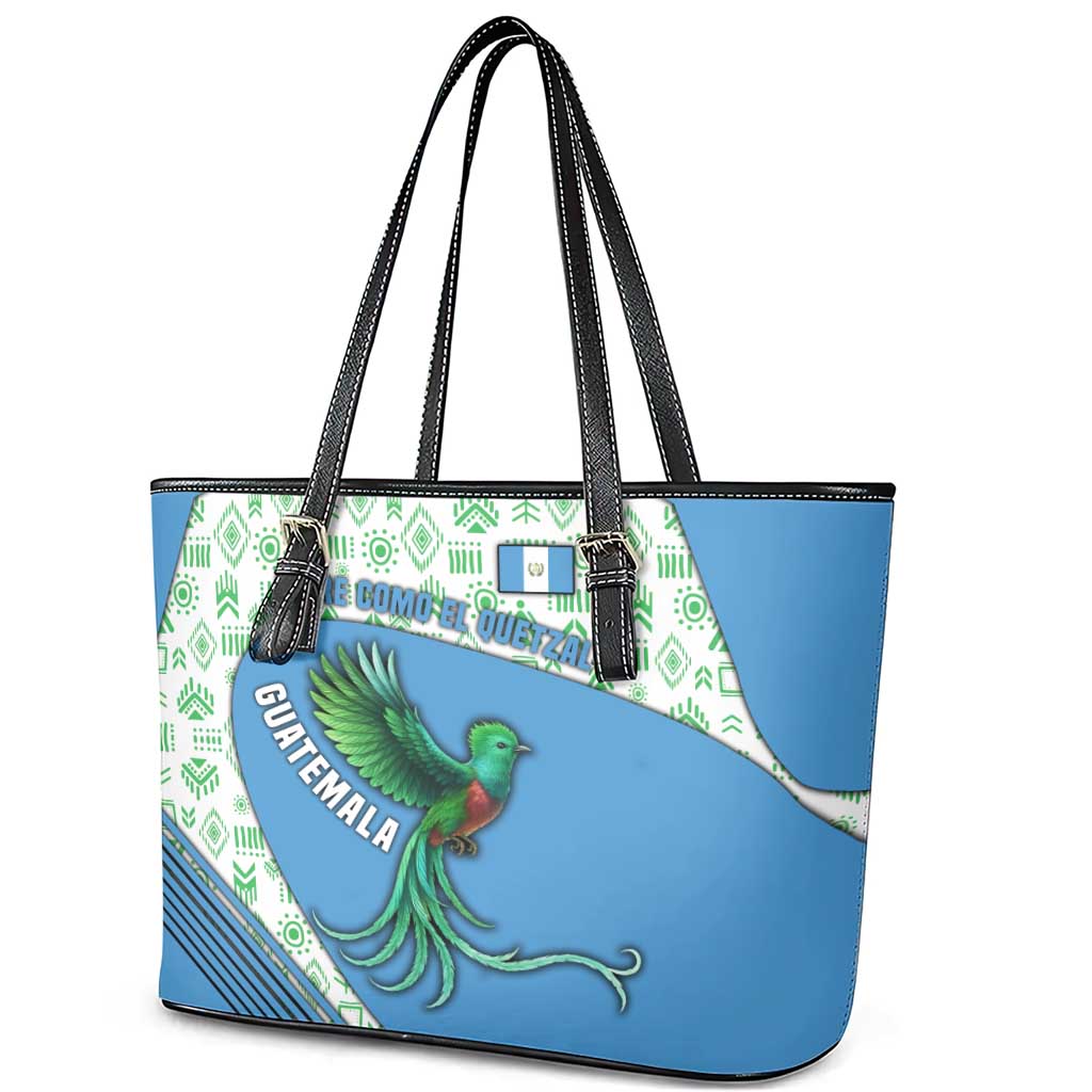 Guatemala Quetzal Bird Leather Tote Bag with Tribal Motif and Libre Como El Quetzal Design - Wonder Print Shop