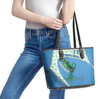 Guatemala Quetzal Bird Leather Tote Bag with Tribal Motif and Libre Como El Quetzal Design - Wonder Print Shop