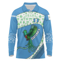 Guatemala Quetzal Bird Long Sleeve Polo Shirt with Tribal Motif and Libre Como El Quetzal Design - Wonder Print Shop