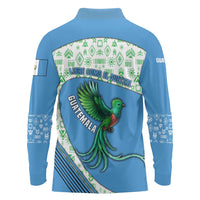 Guatemala Quetzal Bird Long Sleeve Polo Shirt with Tribal Motif and Libre Como El Quetzal Design - Wonder Print Shop