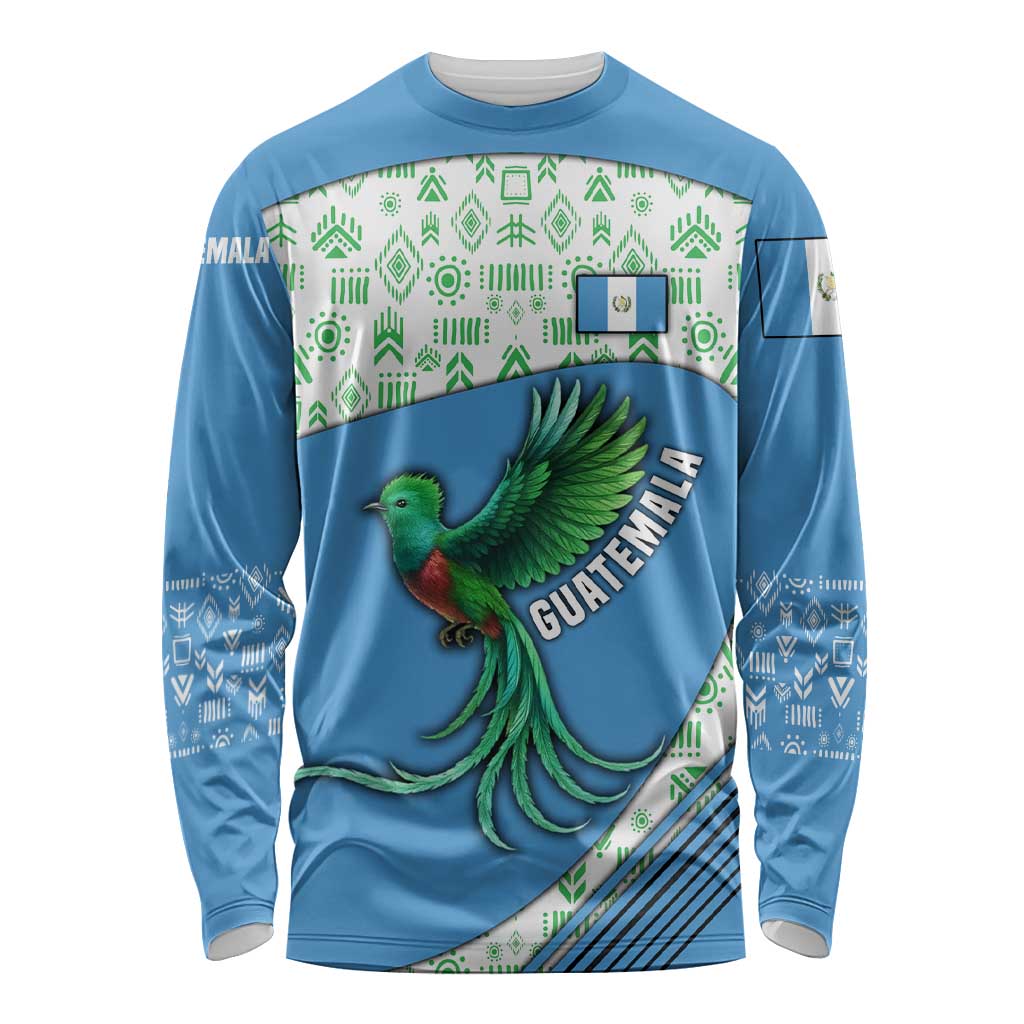 Guatemala Quetzal Bird Long Sleeve Shirt with Tribal Motif and Libre Como El Quetzal Design - Wonder Print Shop