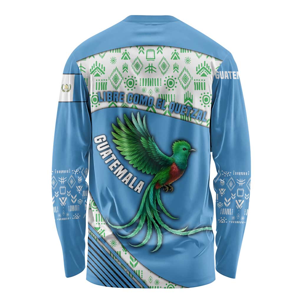 Guatemala Quetzal Bird Long Sleeve Shirt with Tribal Motif and Libre Como El Quetzal Design - Wonder Print Shop