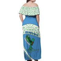 Guatemala Quetzal Bird Off Shoulder Maxi Dress with Tribal Motif and Libre Como El Quetzal Design - Wonder Print Shop