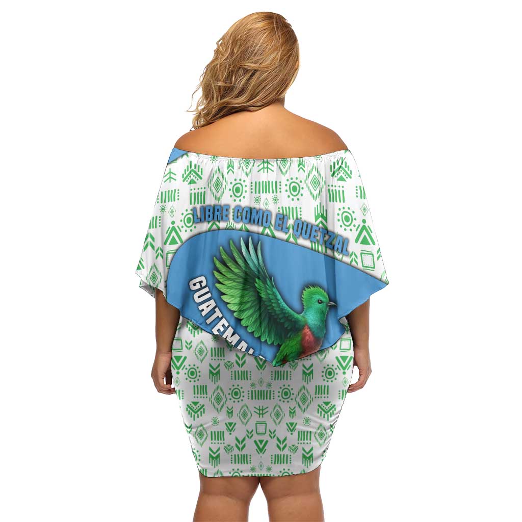 Guatemala Quetzal Bird Off Shoulder Short Dress with Tribal Motif and Libre Como El Quetzal Design - Wonder Print Shop