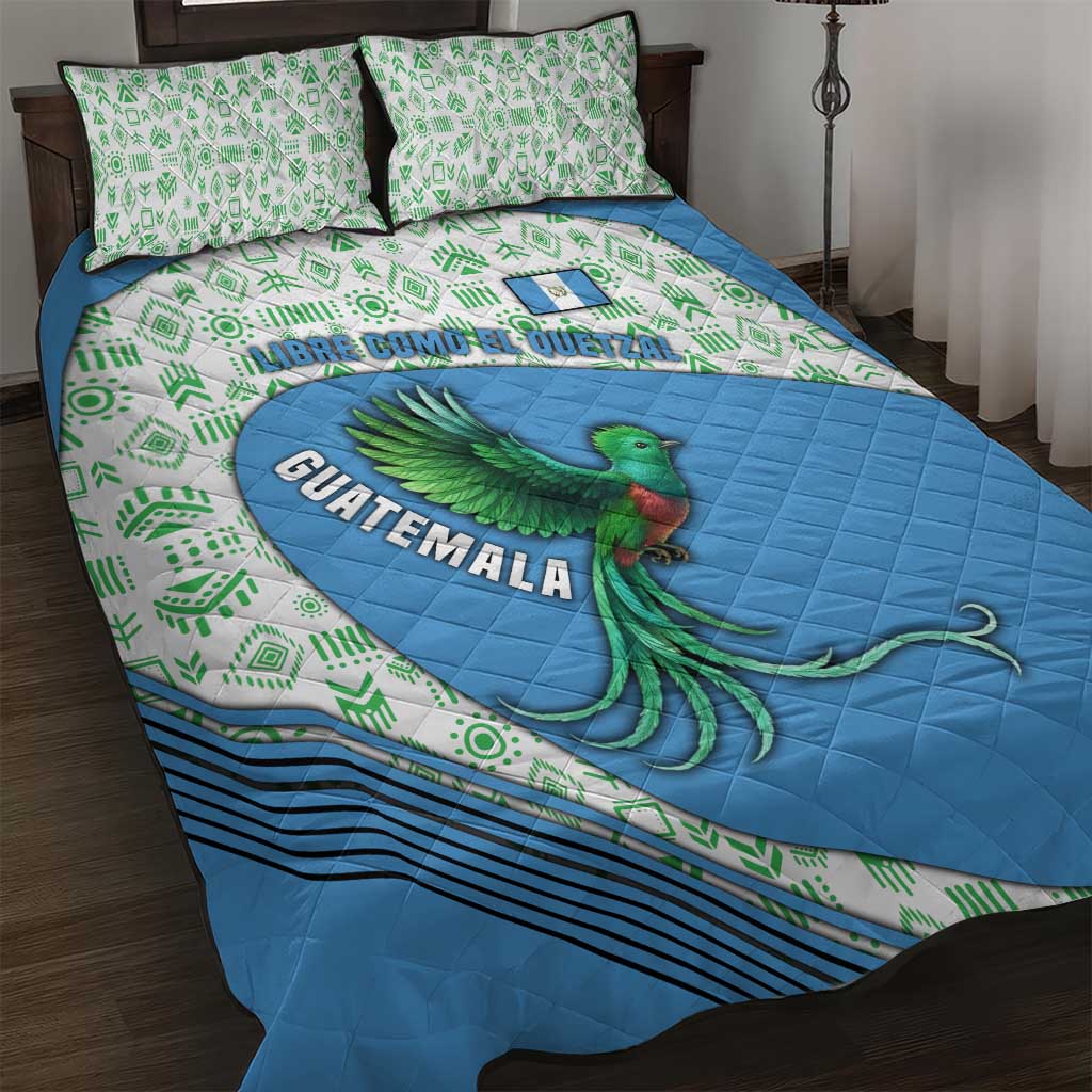 Guatemala Quetzal Bird Quilt Bed Set with Tribal Motif and Libre Como El Quetzal Design - Wonder Print Shop